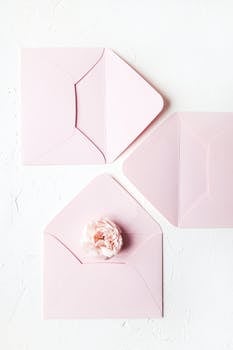 Delicate flower on pink envelope